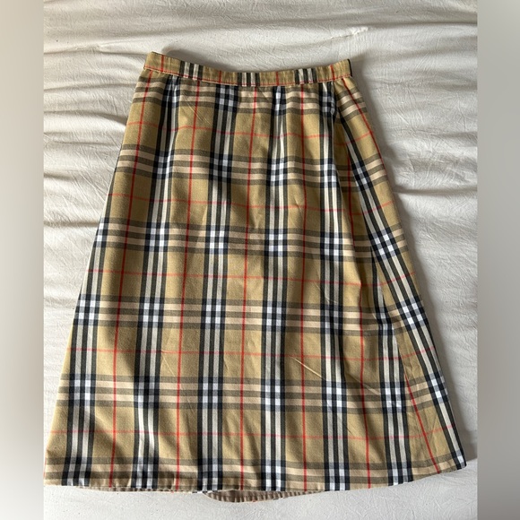 Vintage Burberrys Reversible A Line Cotton Beige Tartan Check Skirt UK 12 - Picture 6 of 16